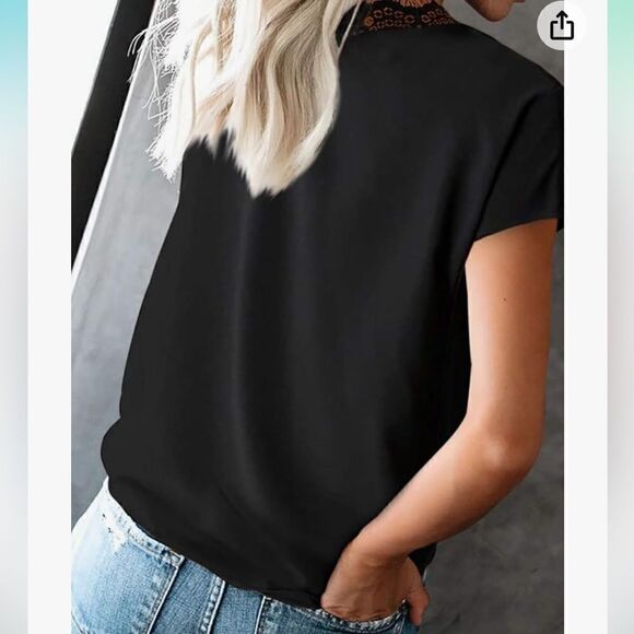 lime flare Dressy Lace Trim Blouse Tops Popular Short Sleeve Shirt - Picture 2 of 5